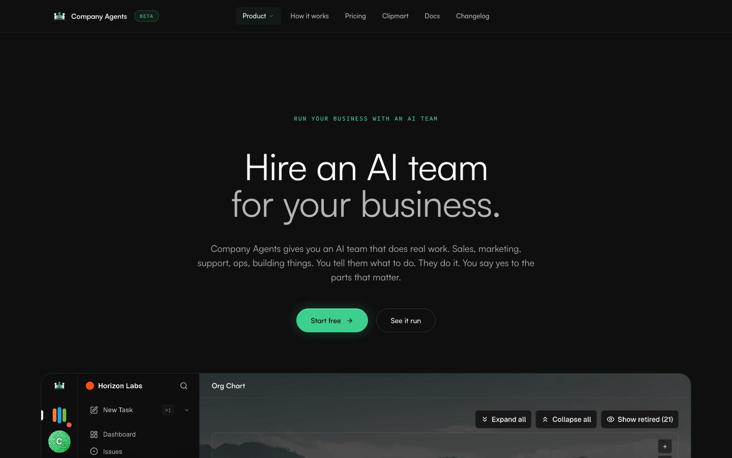 Company Agents marketing site hero
