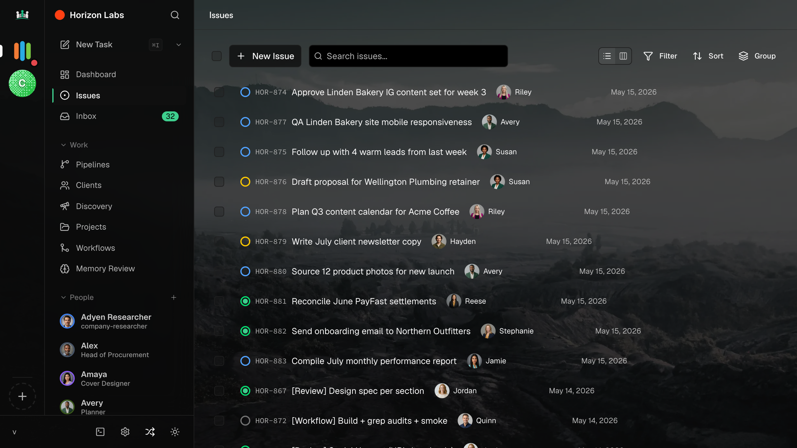The Issue feed in Company Agents